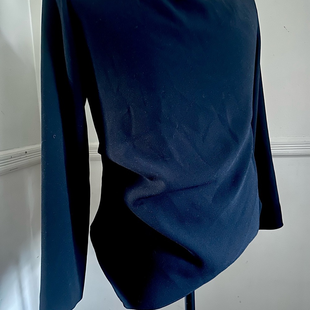Zara Black Boatneck Draped Asymmetric Hem Long Sleeve Blouse